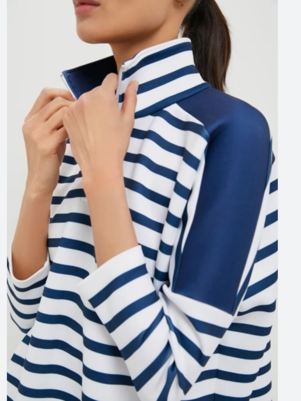 NWT Tuckernuck Sport Blue & White Stripe Hudson Quarter Zip XS/S - Picture 7 of 10